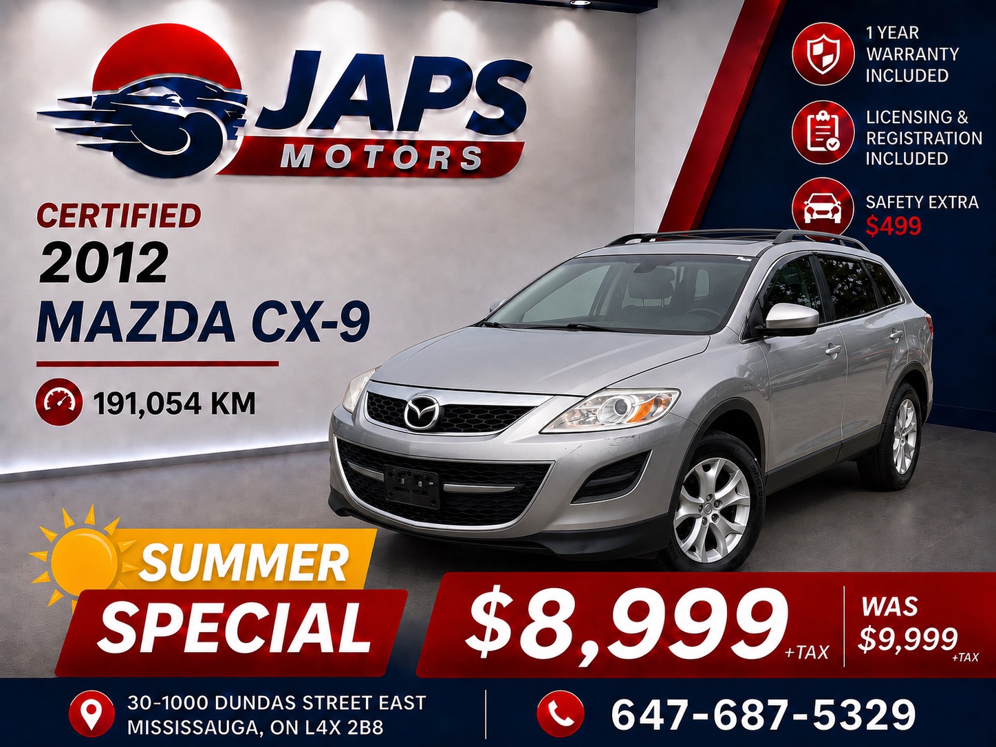 Silver 2012 Mazda CX-9 SUV / Crossover Automatic