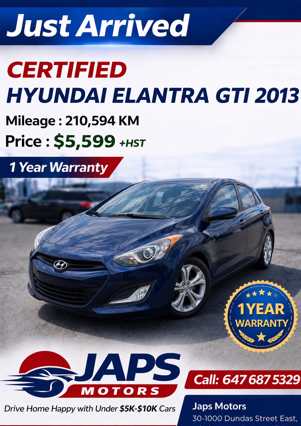 Blue 2013 Hyundai Elantra GT GL FWD Hatchback Automatic