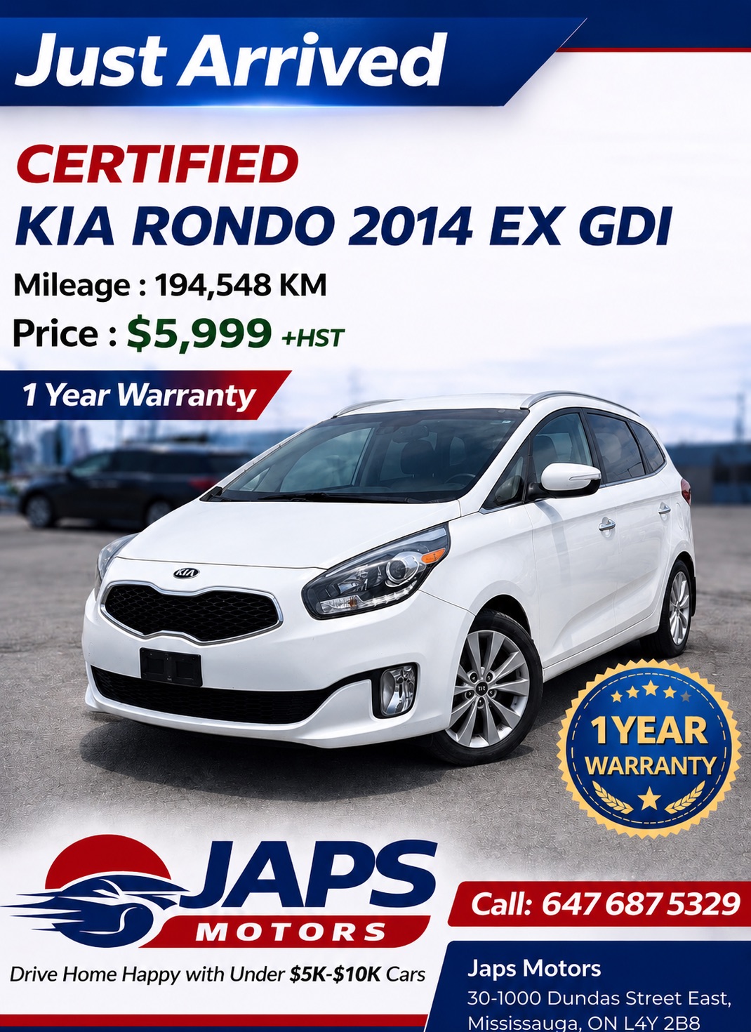 White 2014 Kia Rondo EX SUV / Crossover Automatic